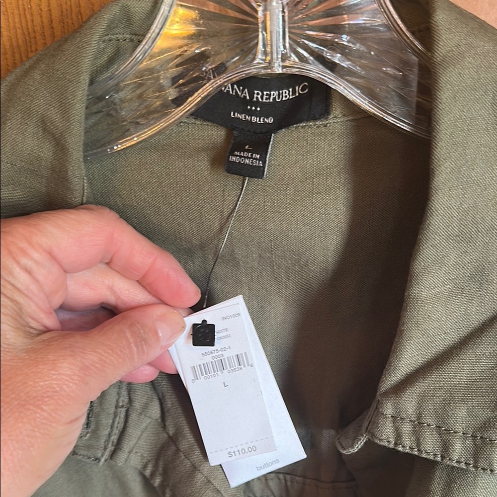 NWT Banana Republic Khaki Green Belted Button-Up Knee Length Dress, size Large - Picture 2 of 6